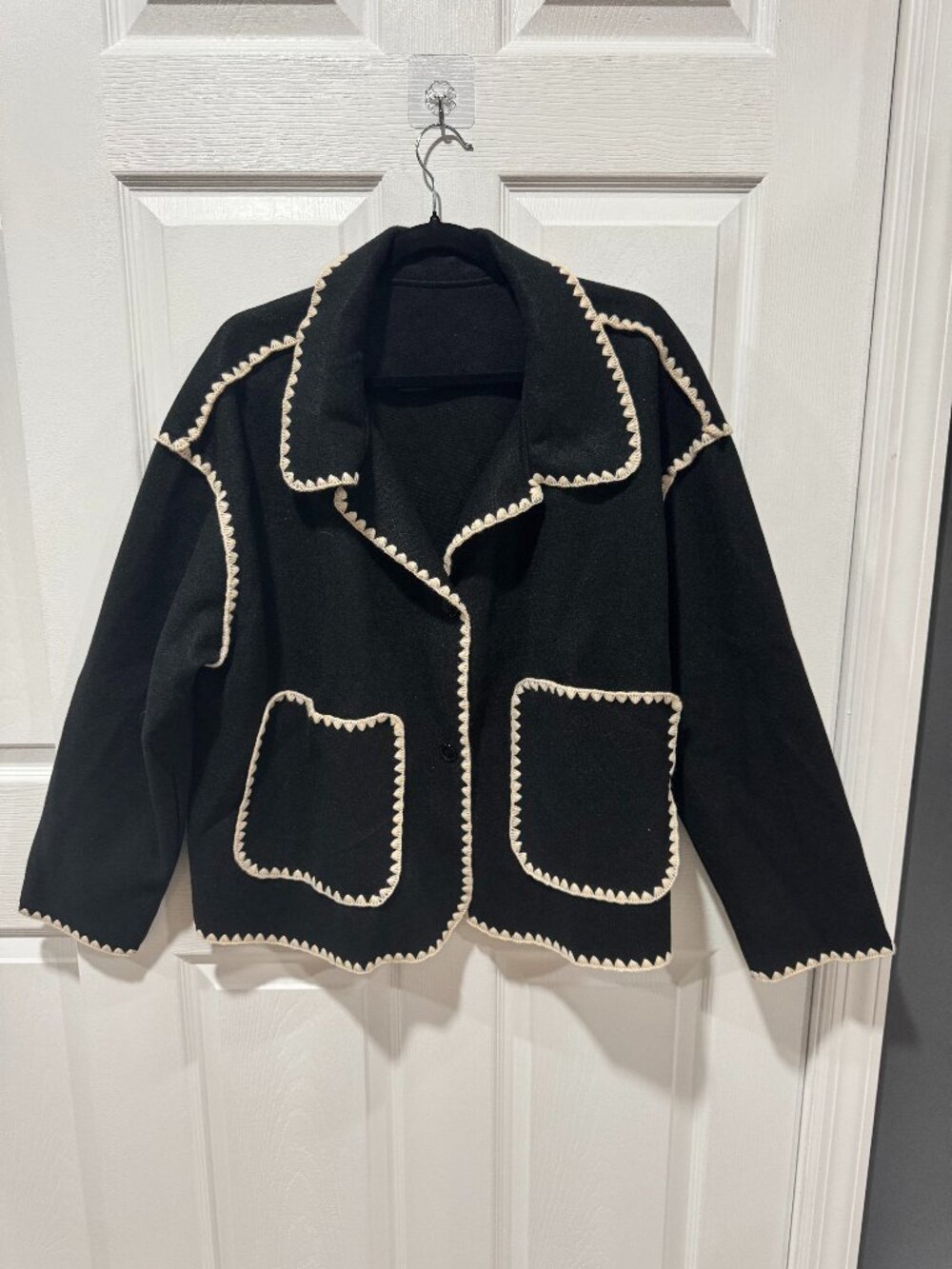 Shein curve women's 2XL black scallop trim jacket blazer oversized button front